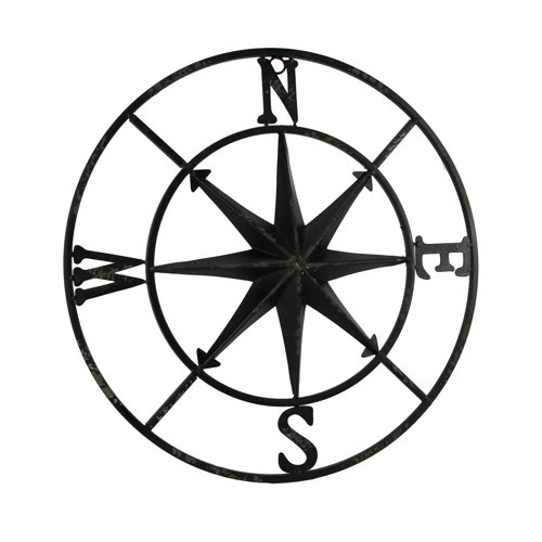 Breakwater Bay Metal Compass Rose Indoor/Outdoor Wall Art Black